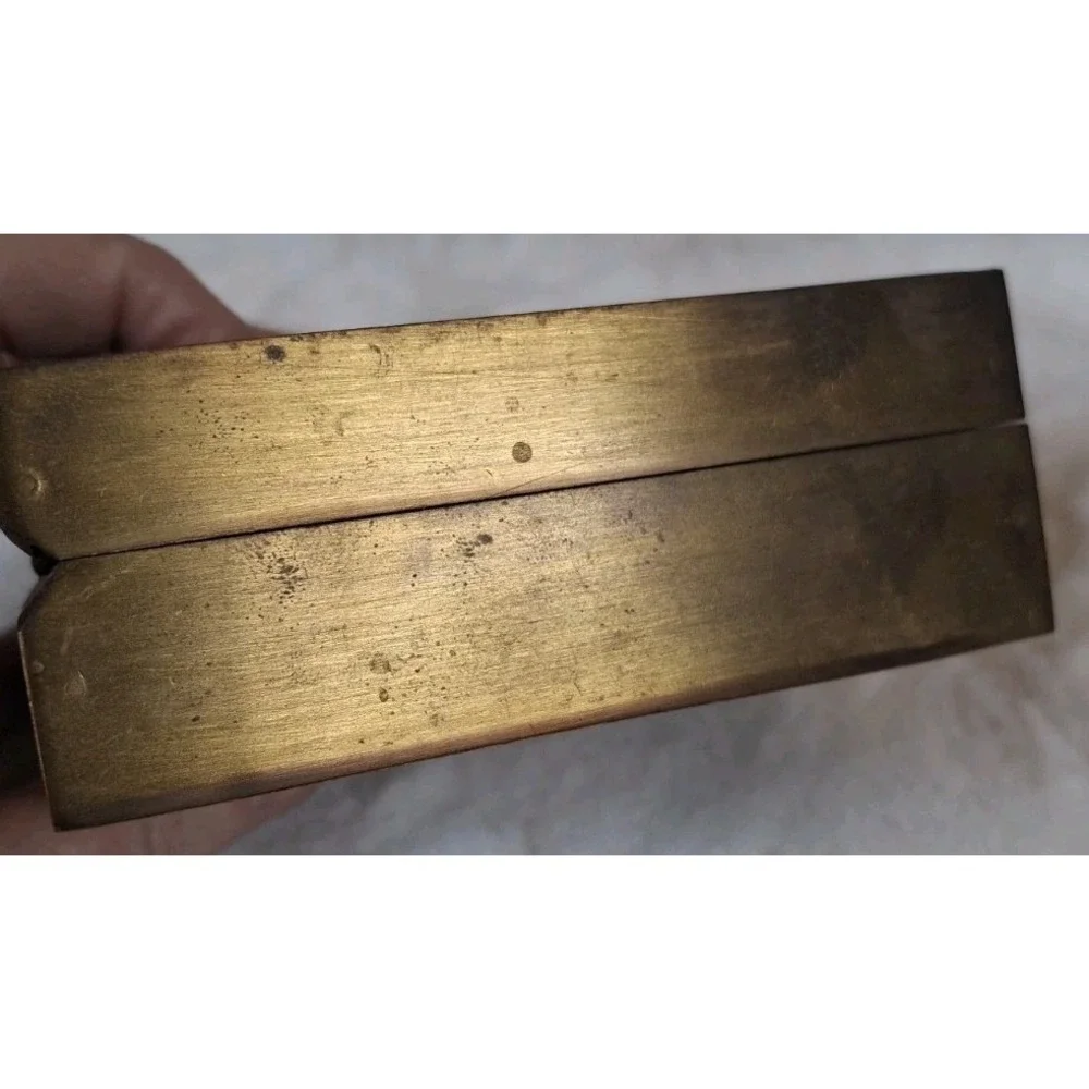 Teak Wooden Jewelry Box Brass Hearts Inlay Vintage Trinket Wood Hinged Lid NY